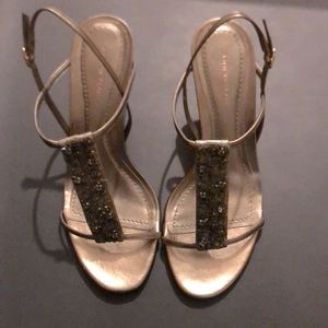 Ann Taylor pewter leather beaded strappy sandal. NWT